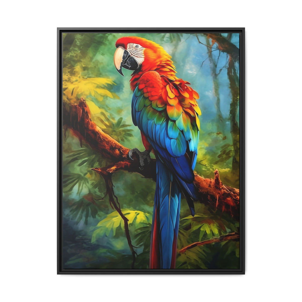 Framed Parrot Canvas Print — Colorful Tropical Macaw Wall Art