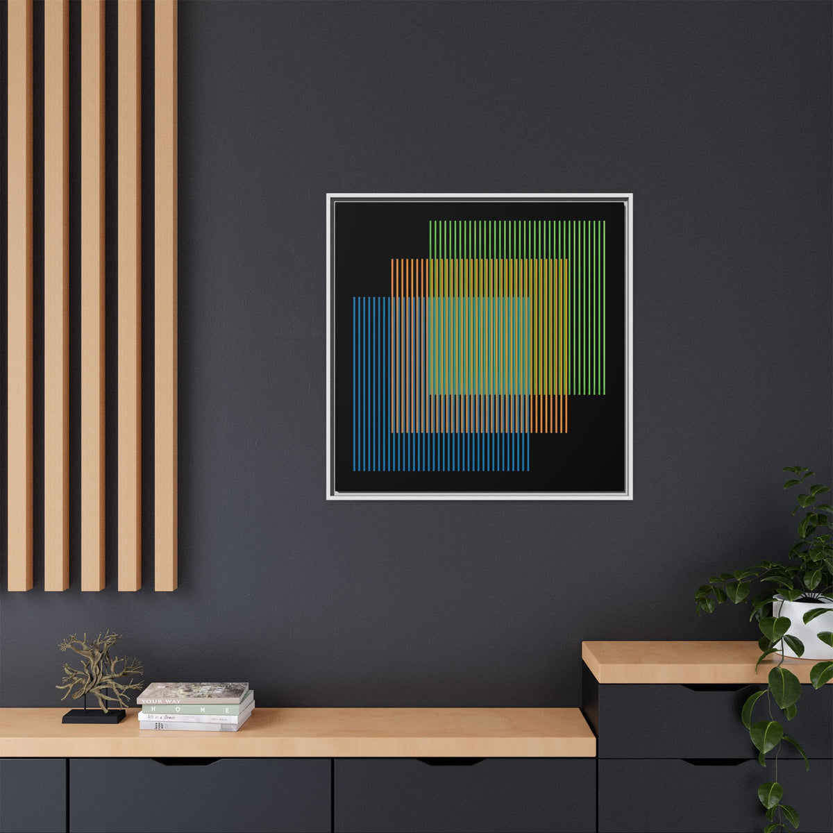Framed Matte Canvas — Geometric Multi-Color Line Art