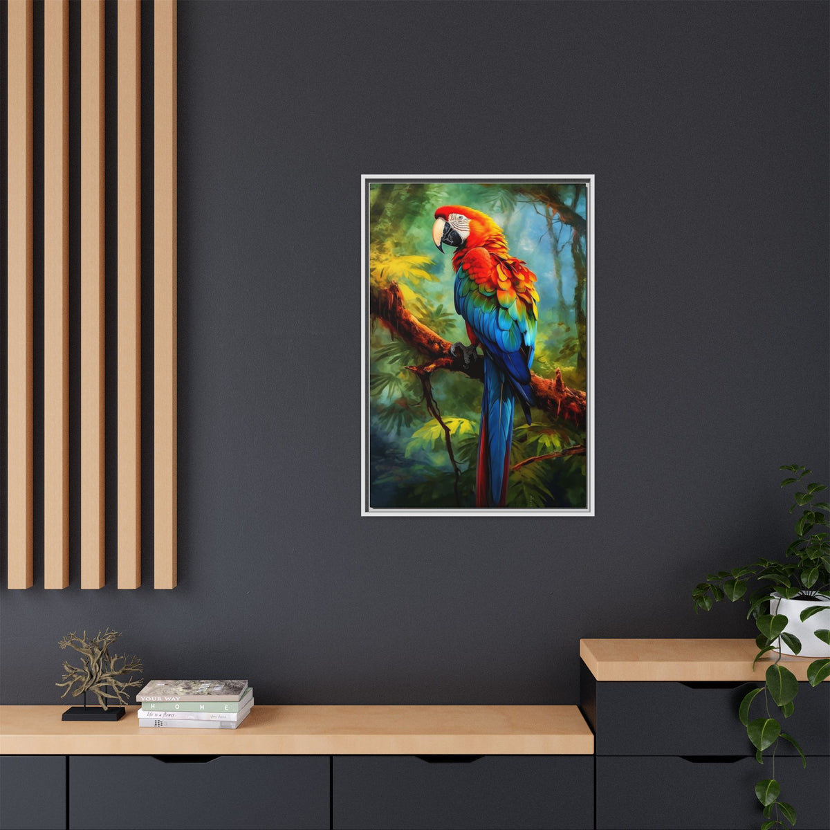 Framed Parrot Canvas Print — Colorful Tropical Macaw Wall Art