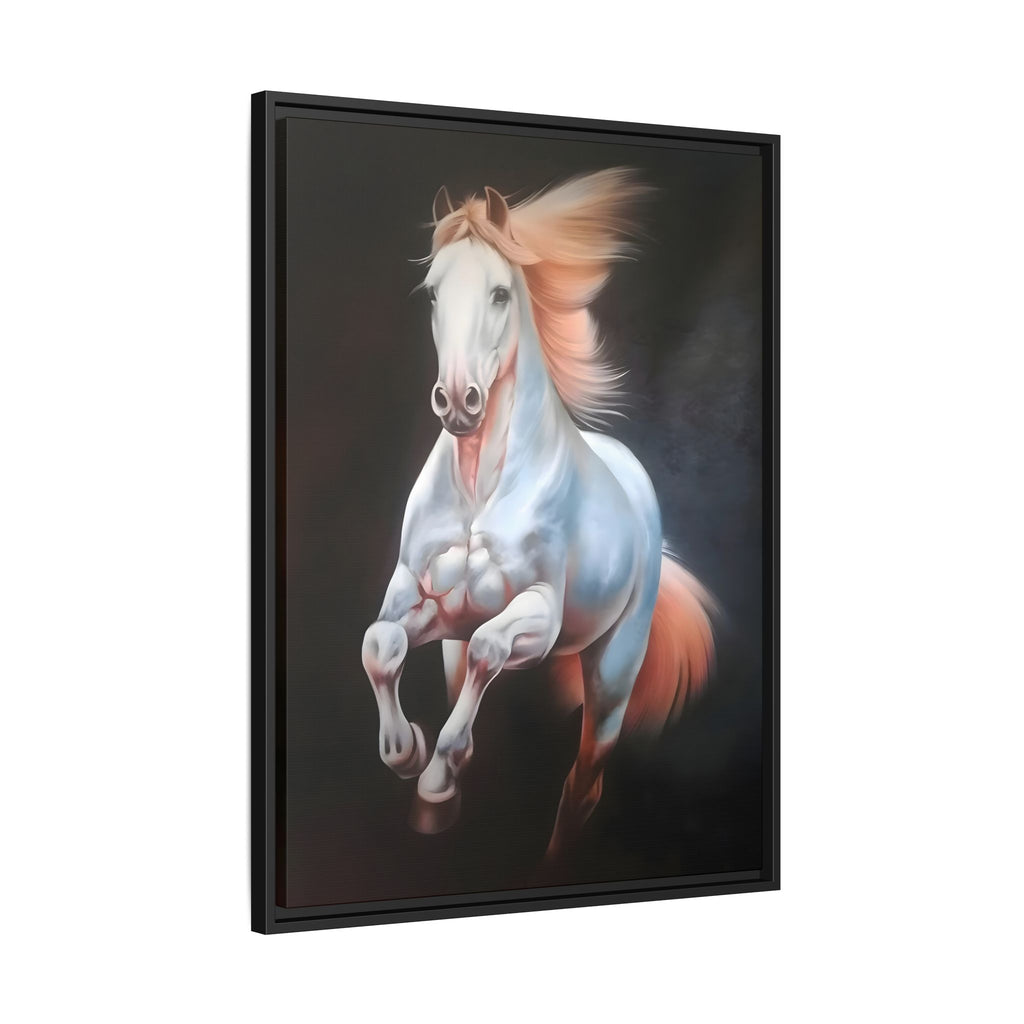 Framed Matte Canvas Print — Majestic White Horse Leaping (Multi-Color)