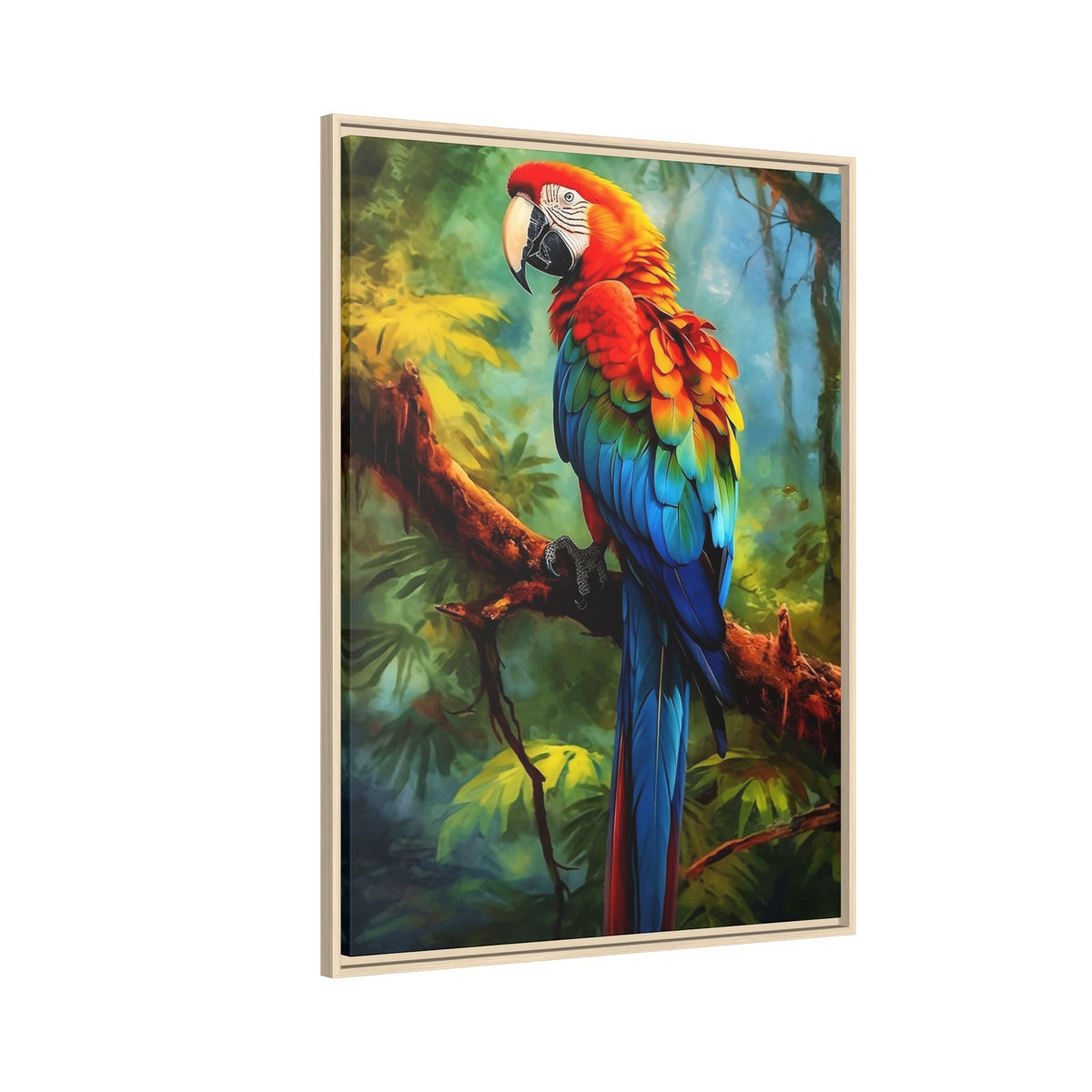 Framed Parrot Canvas Print — Colorful Tropical Macaw Wall Art
