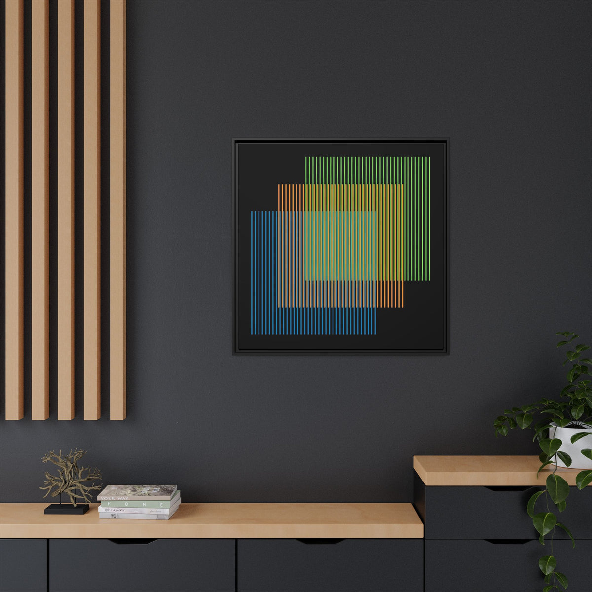 Framed Matte Canvas — Geometric Multi-Color Line Art