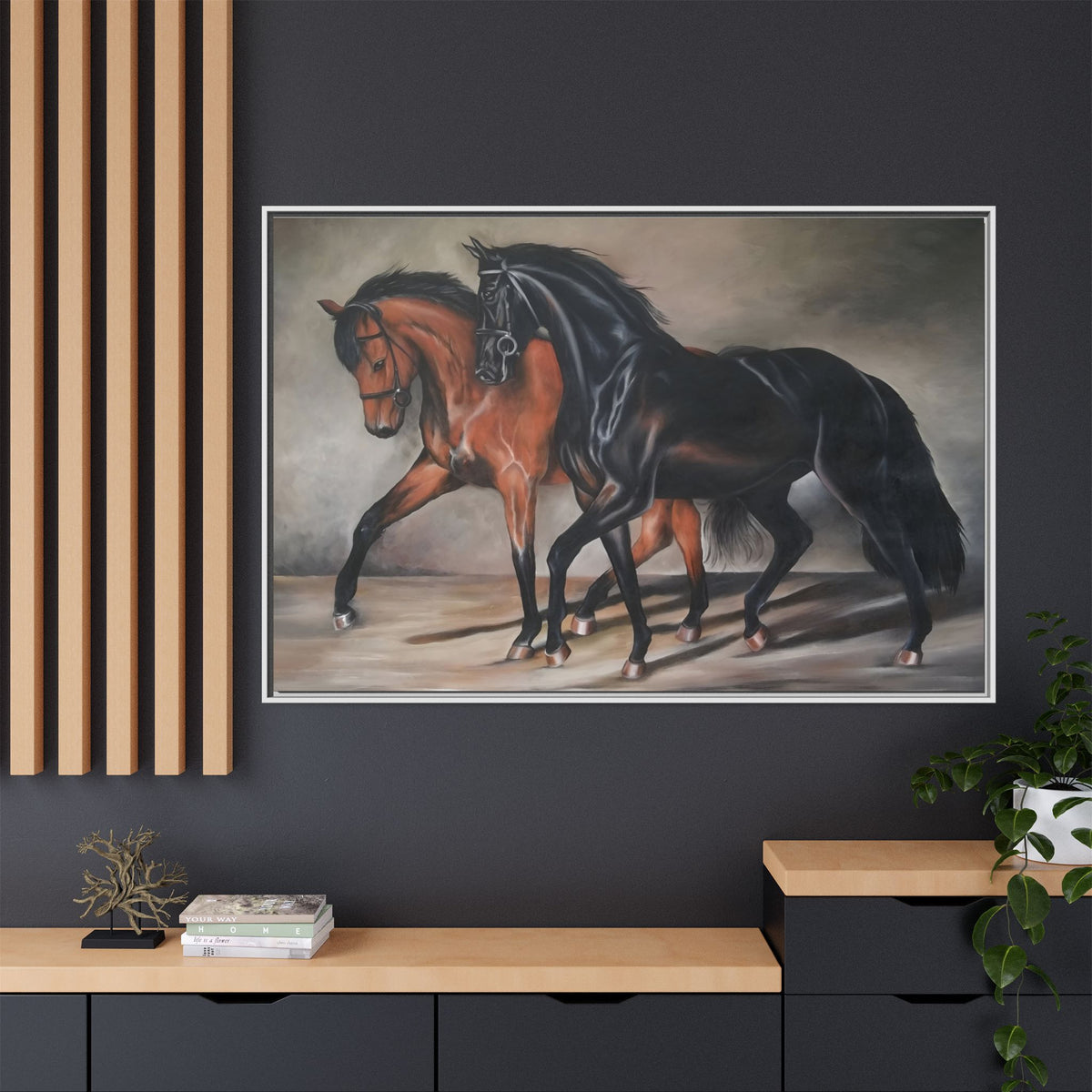 Framed Matte Canvas – Elegant Pair of Horses Wall Art