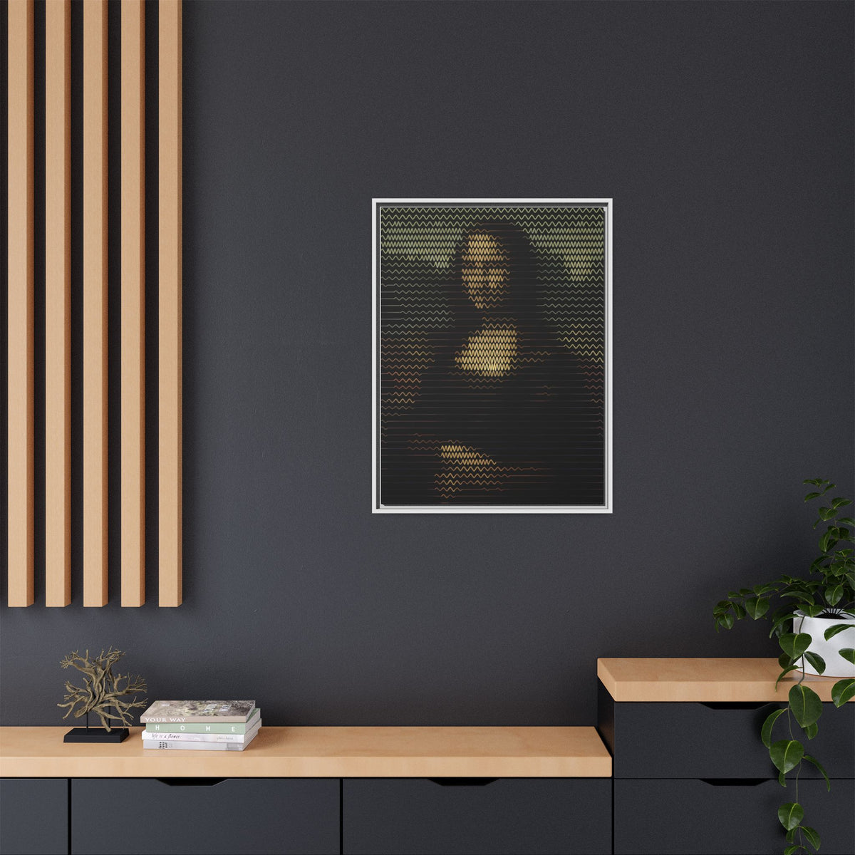 Framed Matte Canvas Art - Wavy Mosaic Mona Lisa Print