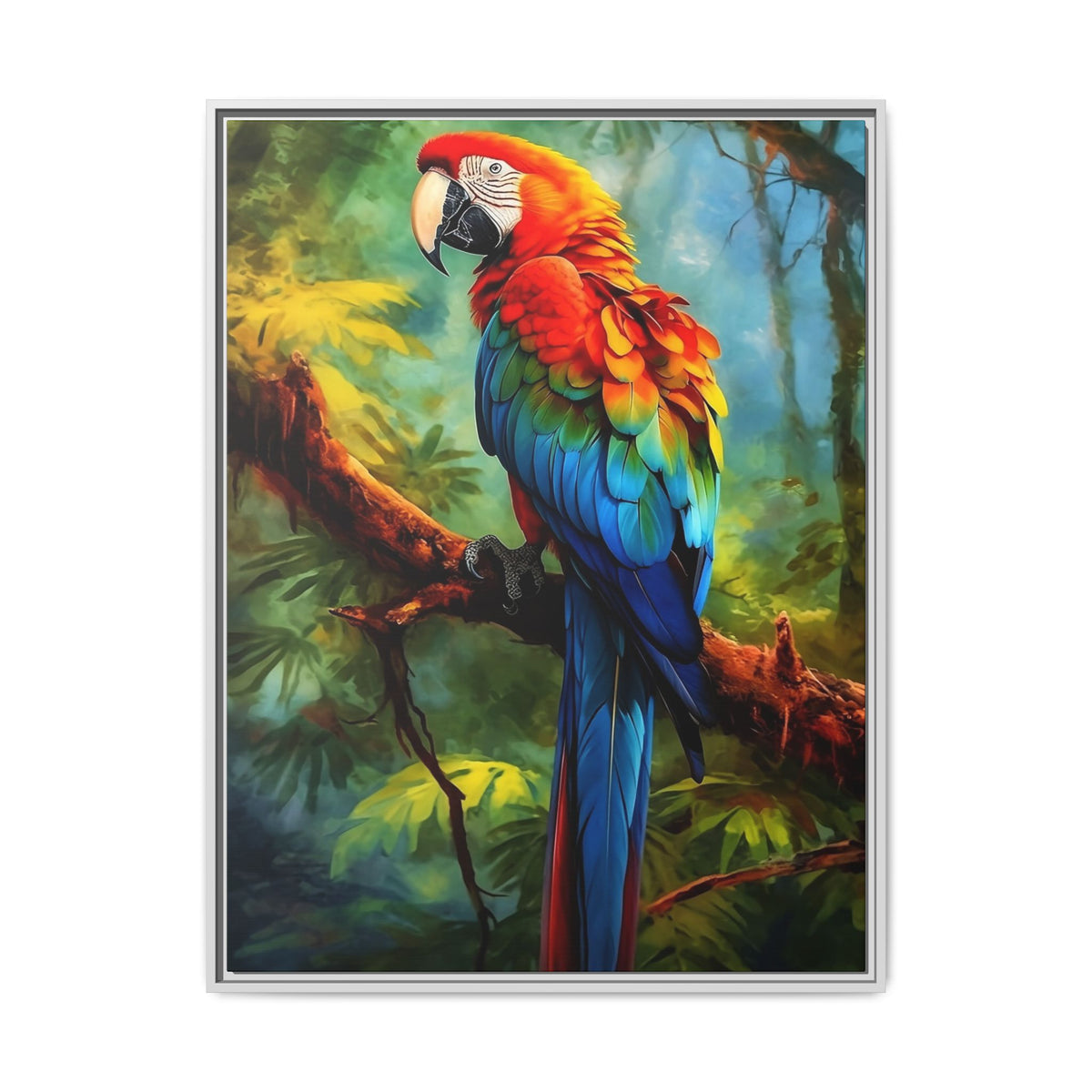 Framed Parrot Canvas Print — Colorful Tropical Macaw Wall Art