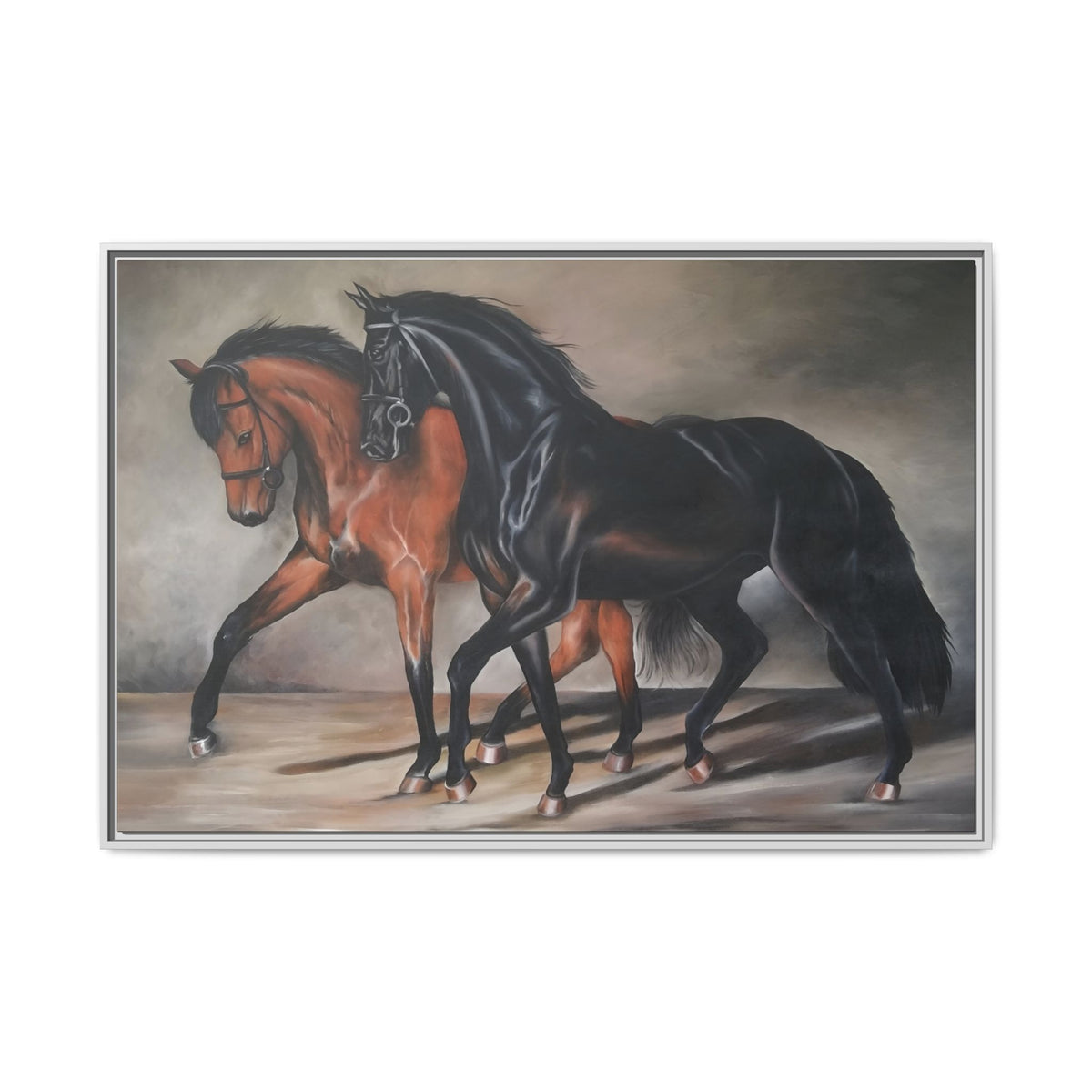 Framed Matte Canvas – Elegant Pair of Horses Wall Art