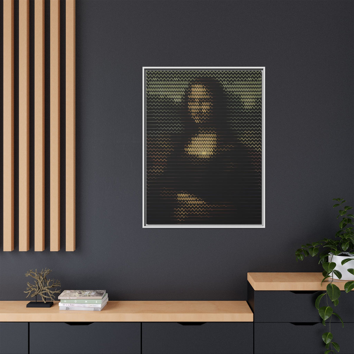 Framed Matte Canvas Art - Wavy Mosaic Mona Lisa Print
