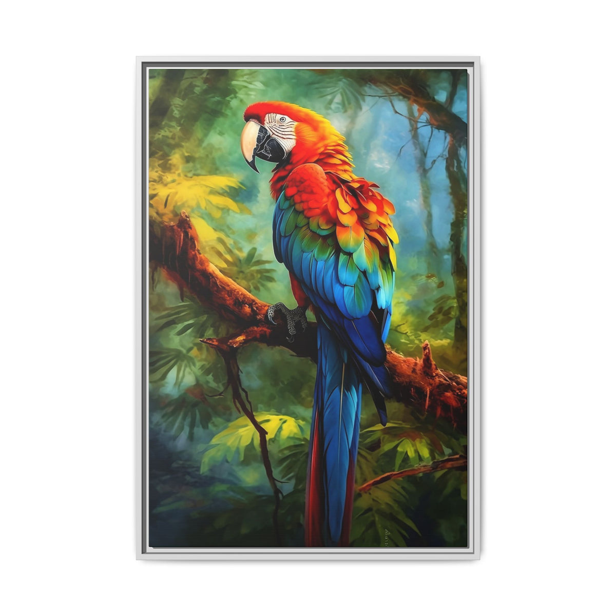 Framed Parrot Canvas Print — Colorful Tropical Macaw Wall Art