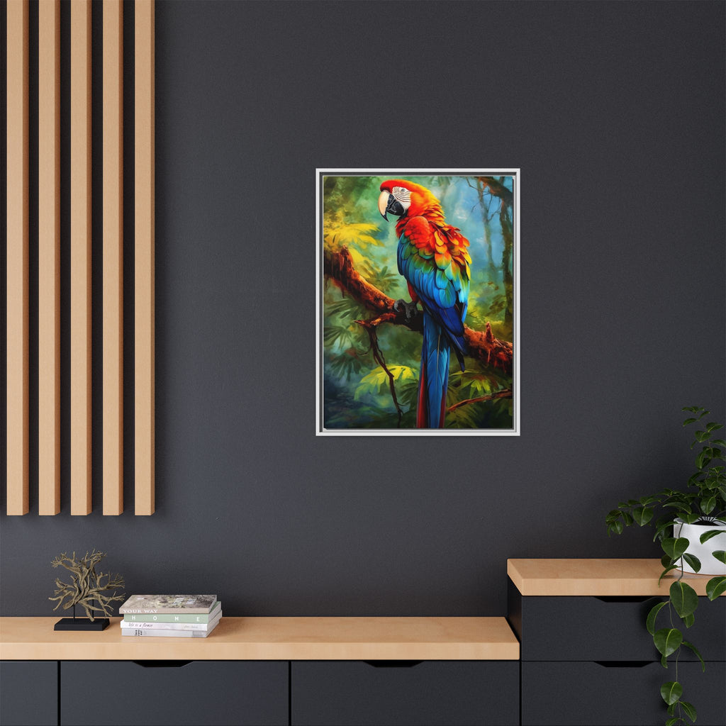 Framed Parrot Canvas Print — Colorful Tropical Macaw Wall Art