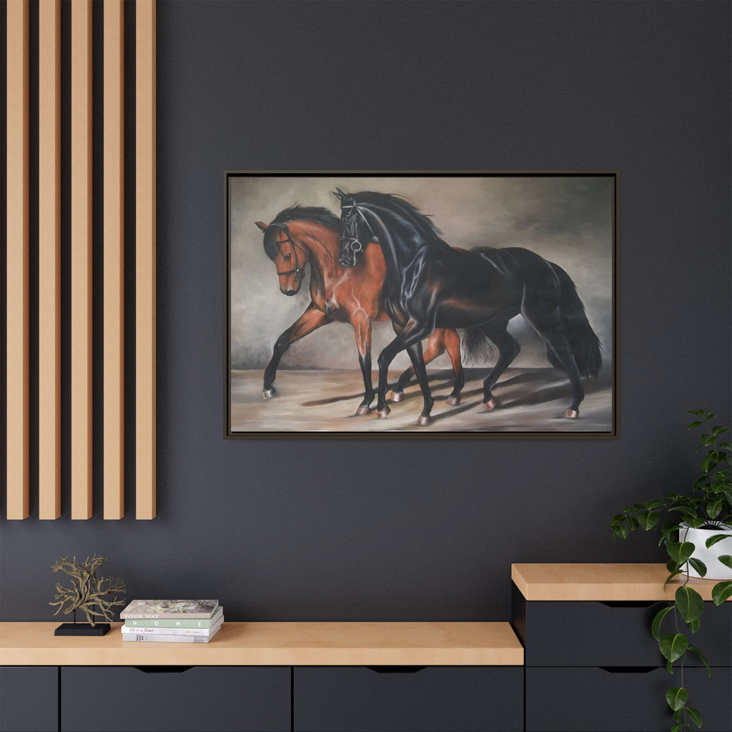 Framed Matte Canvas – Elegant Pair of Horses Wall Art