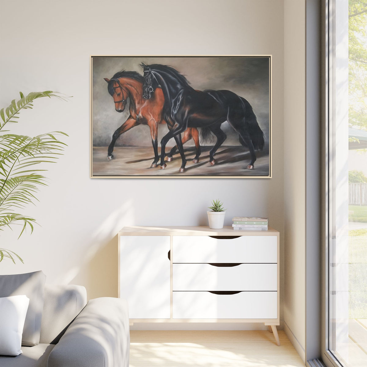 Framed Matte Canvas – Elegant Pair of Horses Wall Art