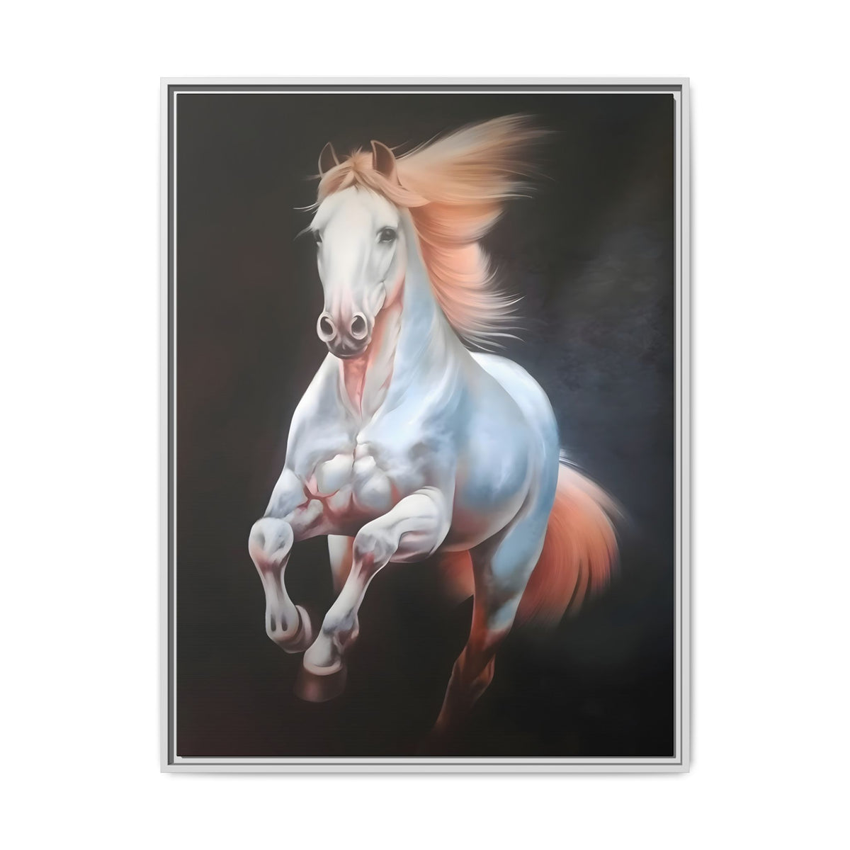 Framed Matte Canvas Print — Majestic White Horse Leaping (Multi-Color)