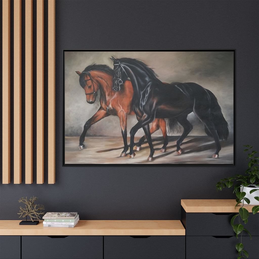 Framed Matte Canvas – Elegant Pair of Horses Wall Art