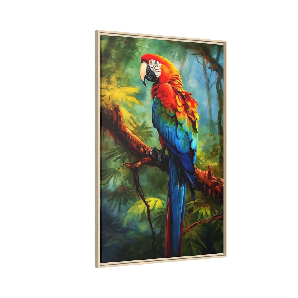 Framed Parrot Canvas Print — Colorful Tropical Macaw Wall Art