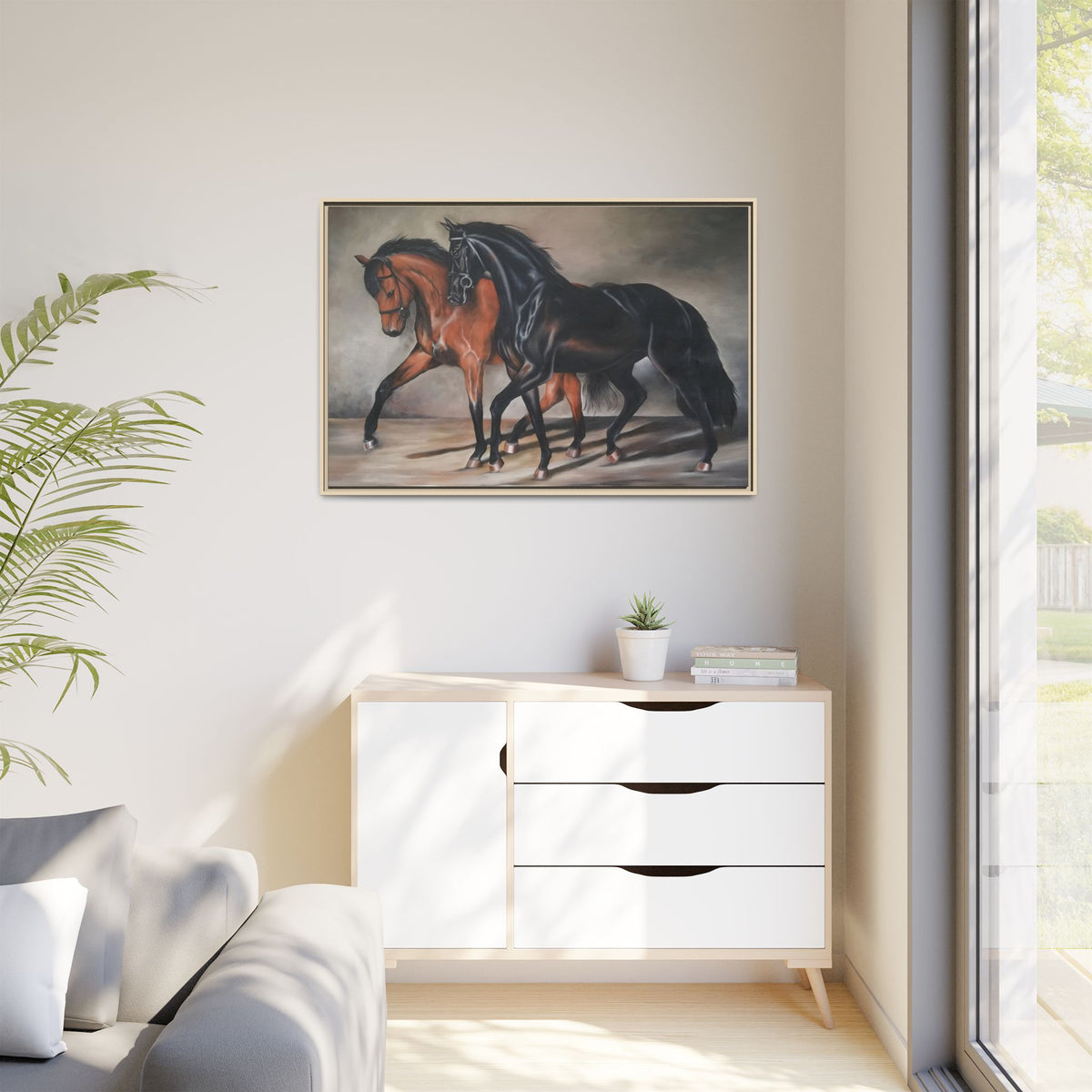 Framed Matte Canvas – Elegant Pair of Horses Wall Art