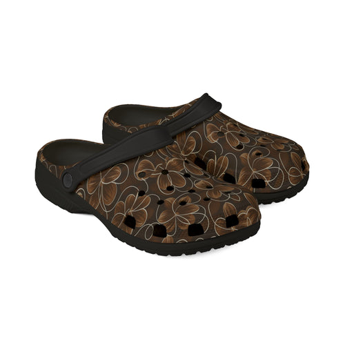 Floral Brown EVA Foam Clogs – Comfortable Slip-On Luxury Shoes