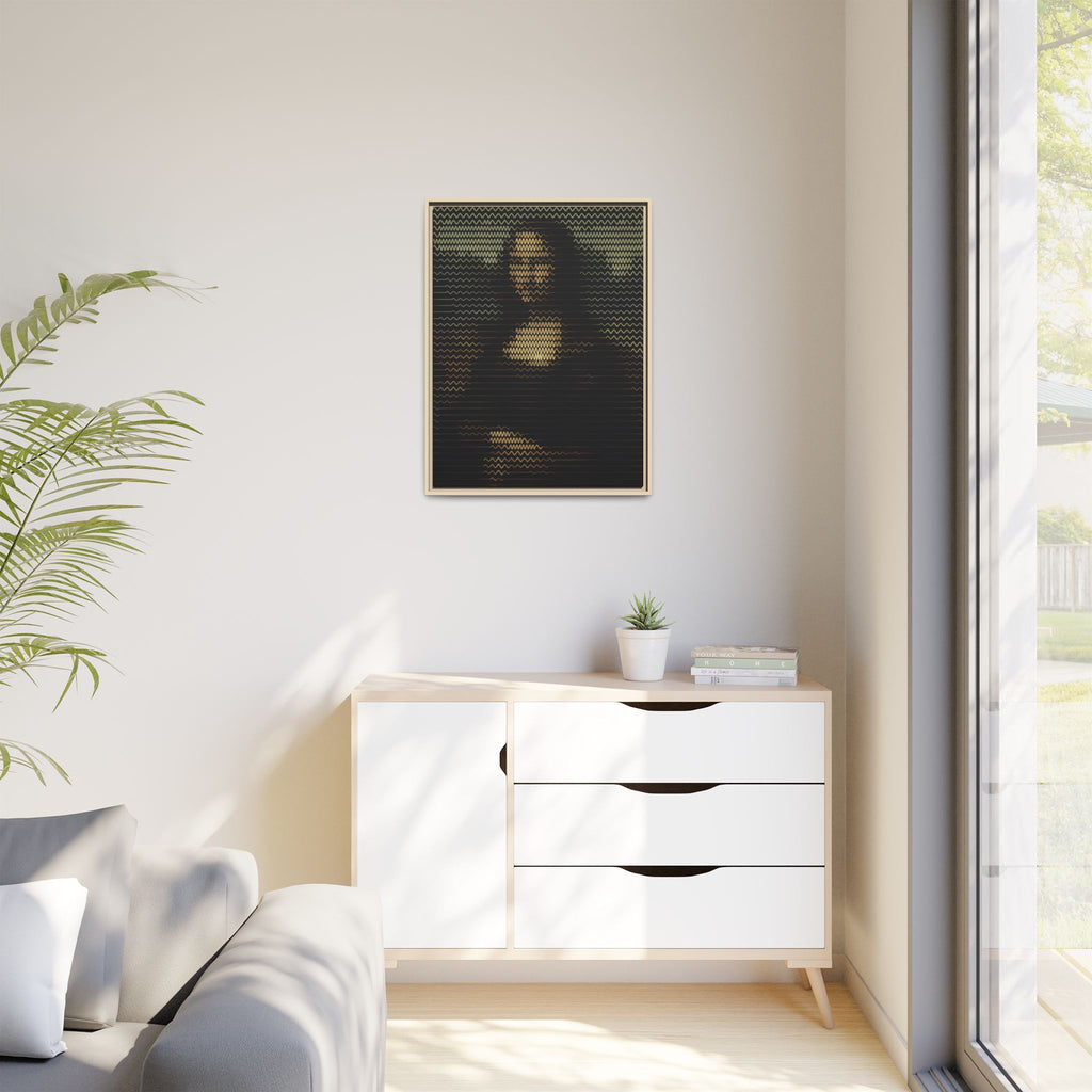 Framed Matte Canvas Art - Wavy Mosaic Mona Lisa Print