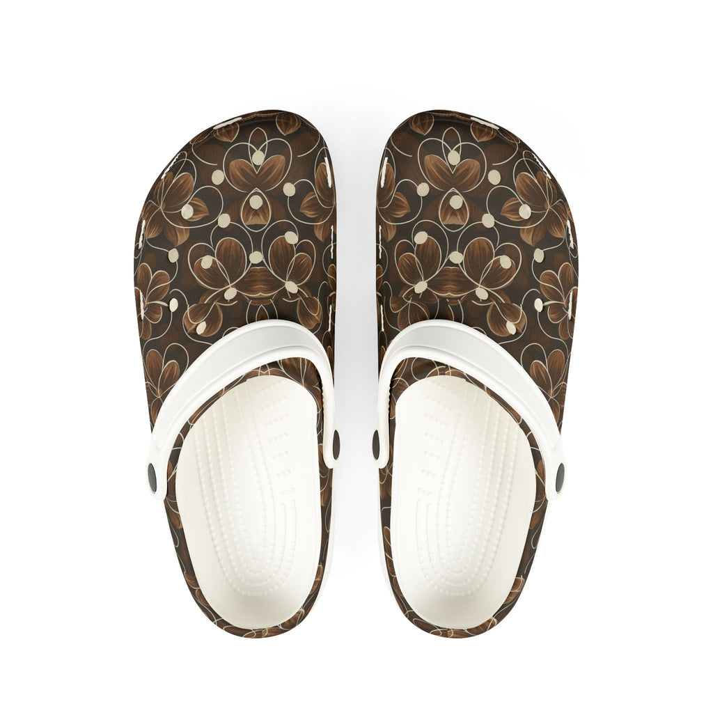 Floral Brown EVA Foam Clogs – Comfortable Slip-On Luxury Shoes