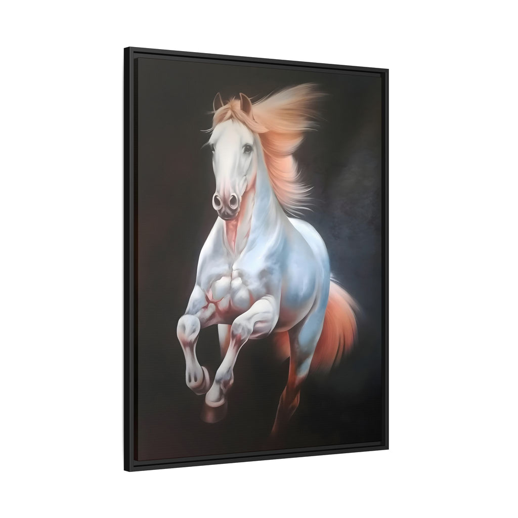 Framed Matte Canvas Print — Majestic White Horse Leaping (Multi-Color)