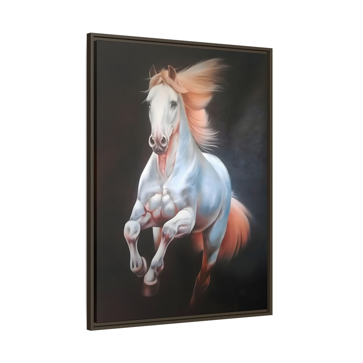 Framed Matte Canvas Print — Majestic White Horse Leaping (Multi-Color)