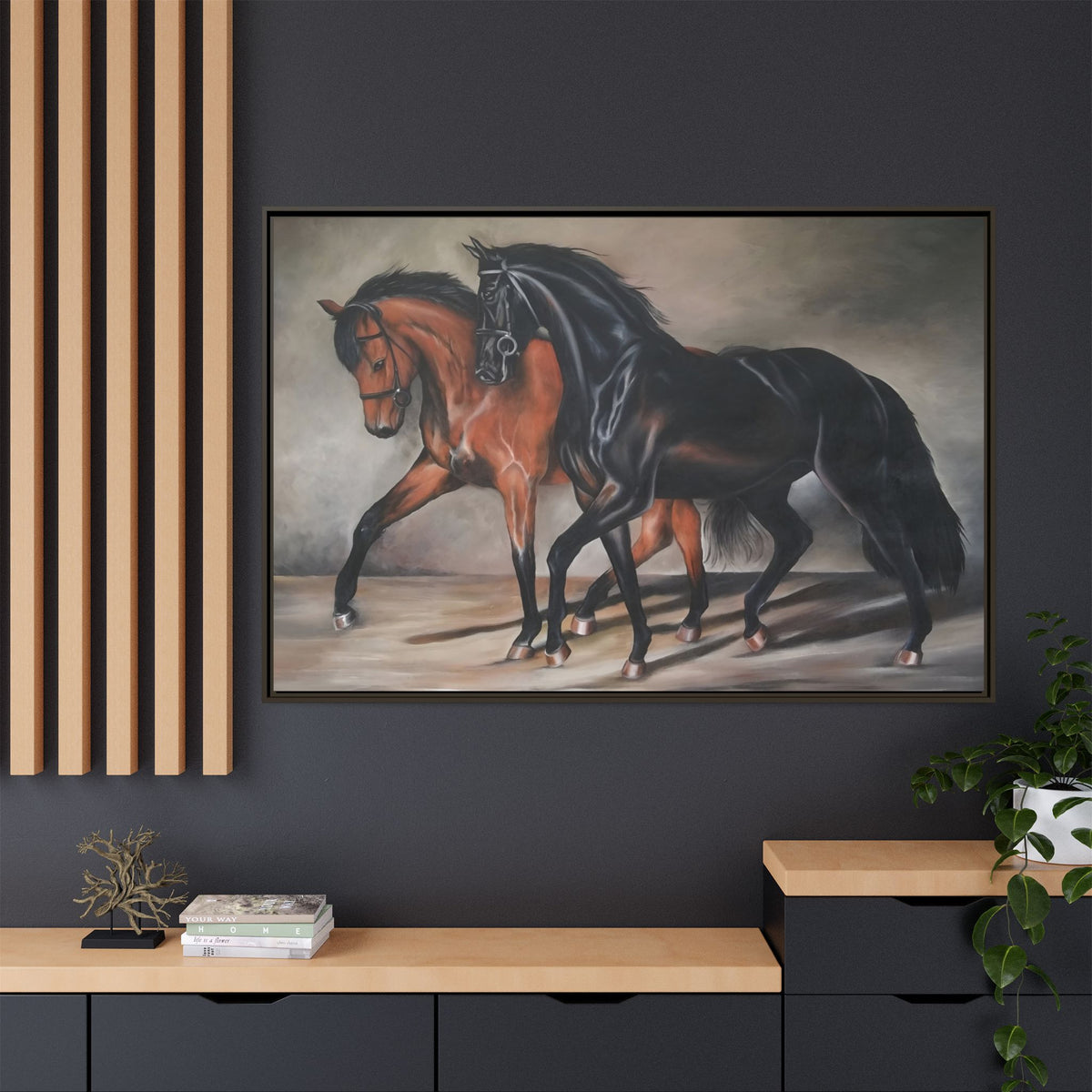 Framed Matte Canvas – Elegant Pair of Horses Wall Art