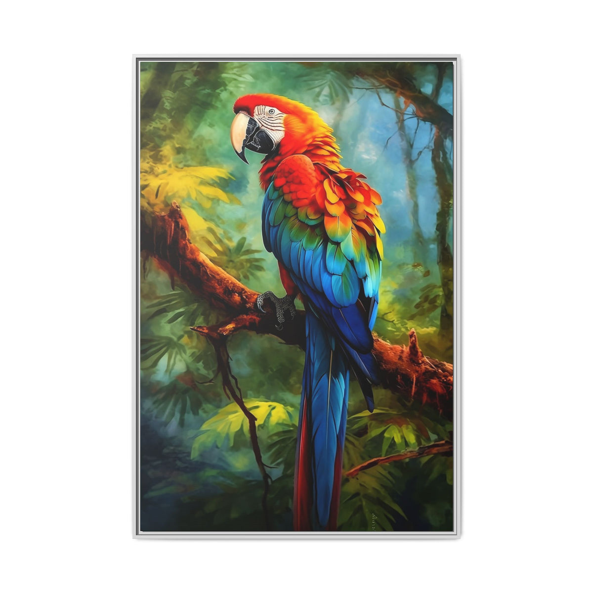 Framed Parrot Canvas Print — Colorful Tropical Macaw Wall Art