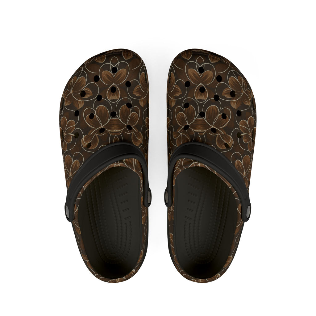 Floral Brown EVA Foam Clogs – Comfortable Slip-On Luxury Shoes