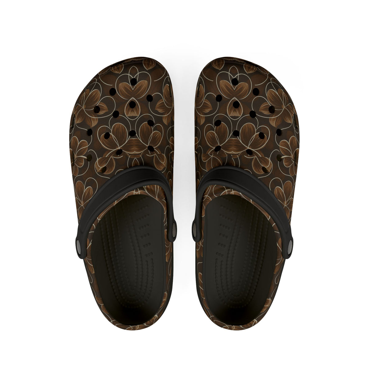 Floral Brown EVA Foam Clogs – Comfortable Slip-On Luxury Shoes