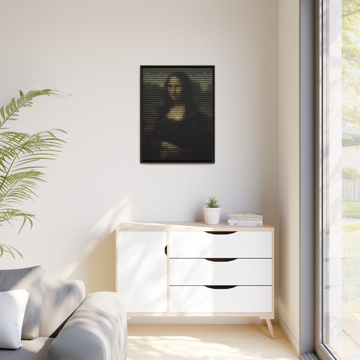 Framed Matte Canvas Art - Wavy Mosaic Mona Lisa Print