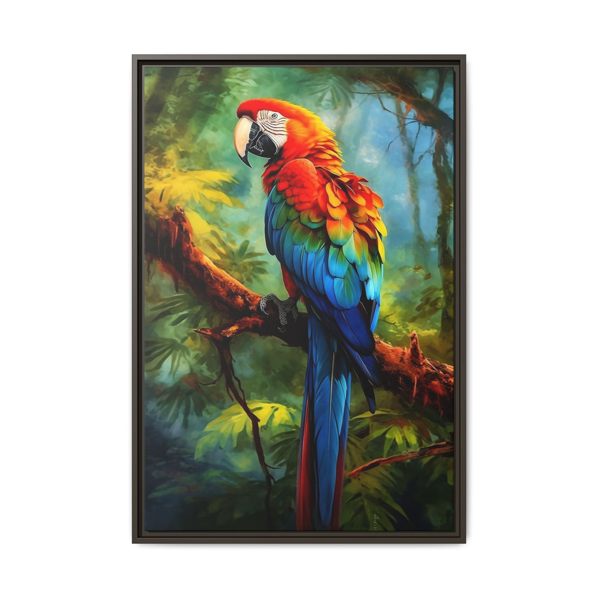 Framed Parrot Canvas Print — Colorful Tropical Macaw Wall Art