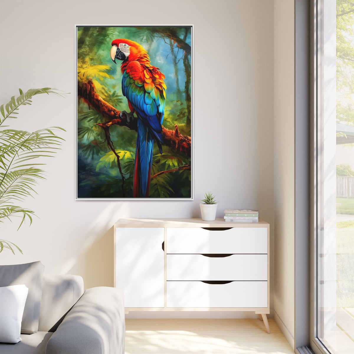 Framed Parrot Canvas Print — Colorful Tropical Macaw Wall Art