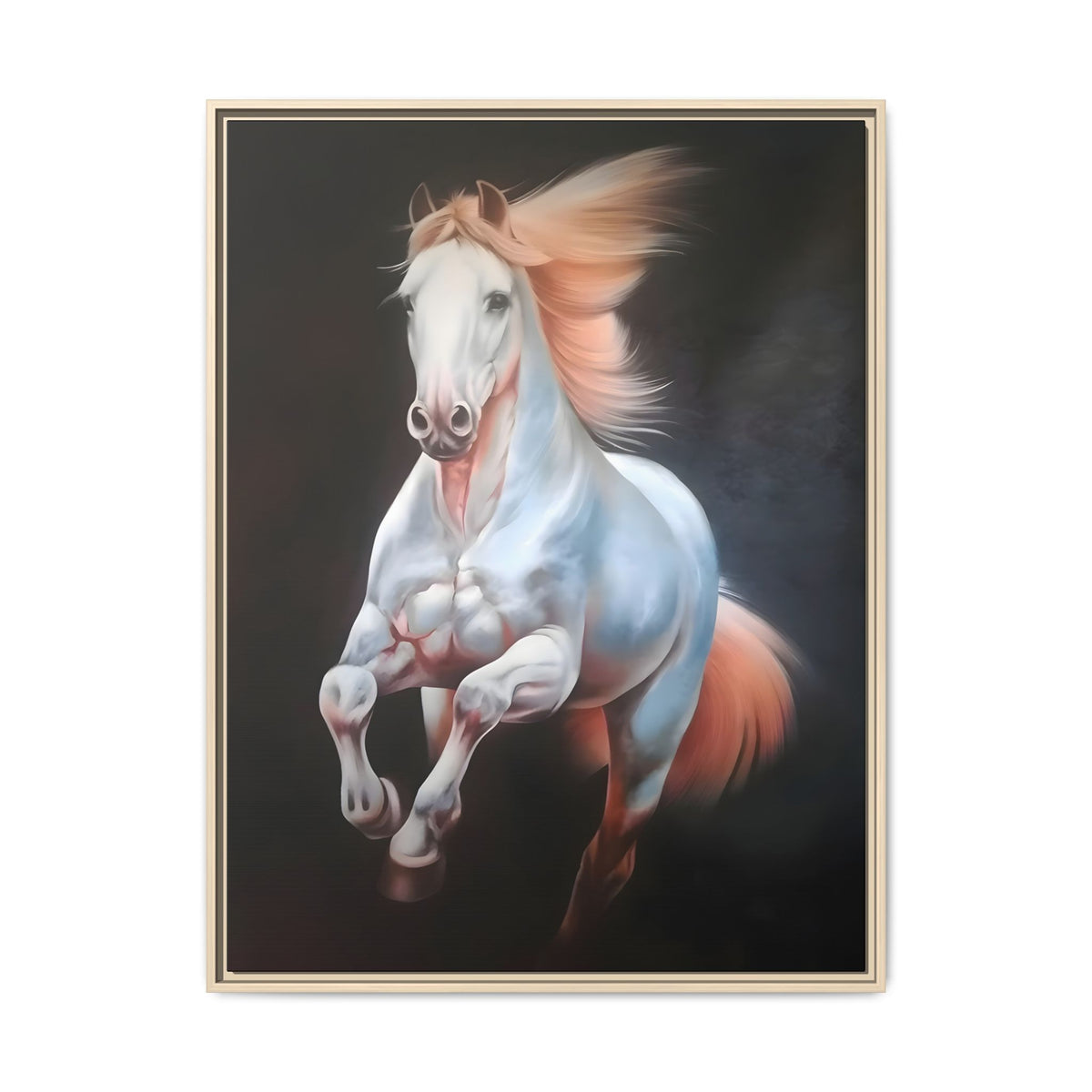 Framed Matte Canvas Print — Majestic White Horse Leaping (Multi-Color)