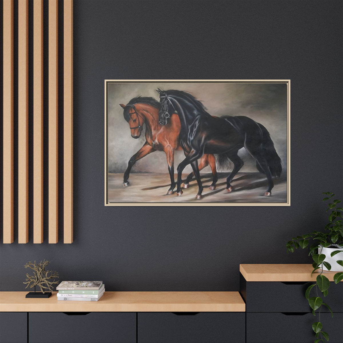 Framed Matte Canvas – Elegant Pair of Horses Wall Art