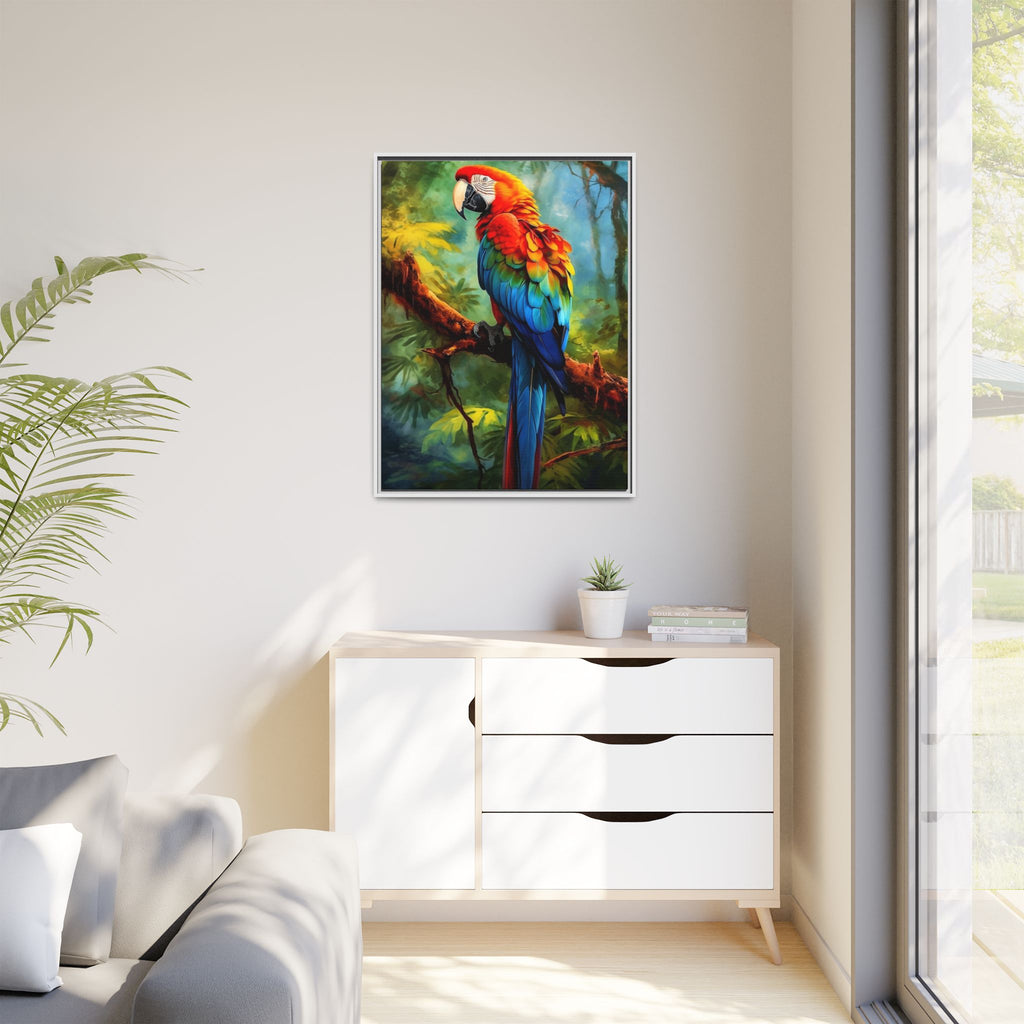 Framed Parrot Canvas Print — Colorful Tropical Macaw Wall Art