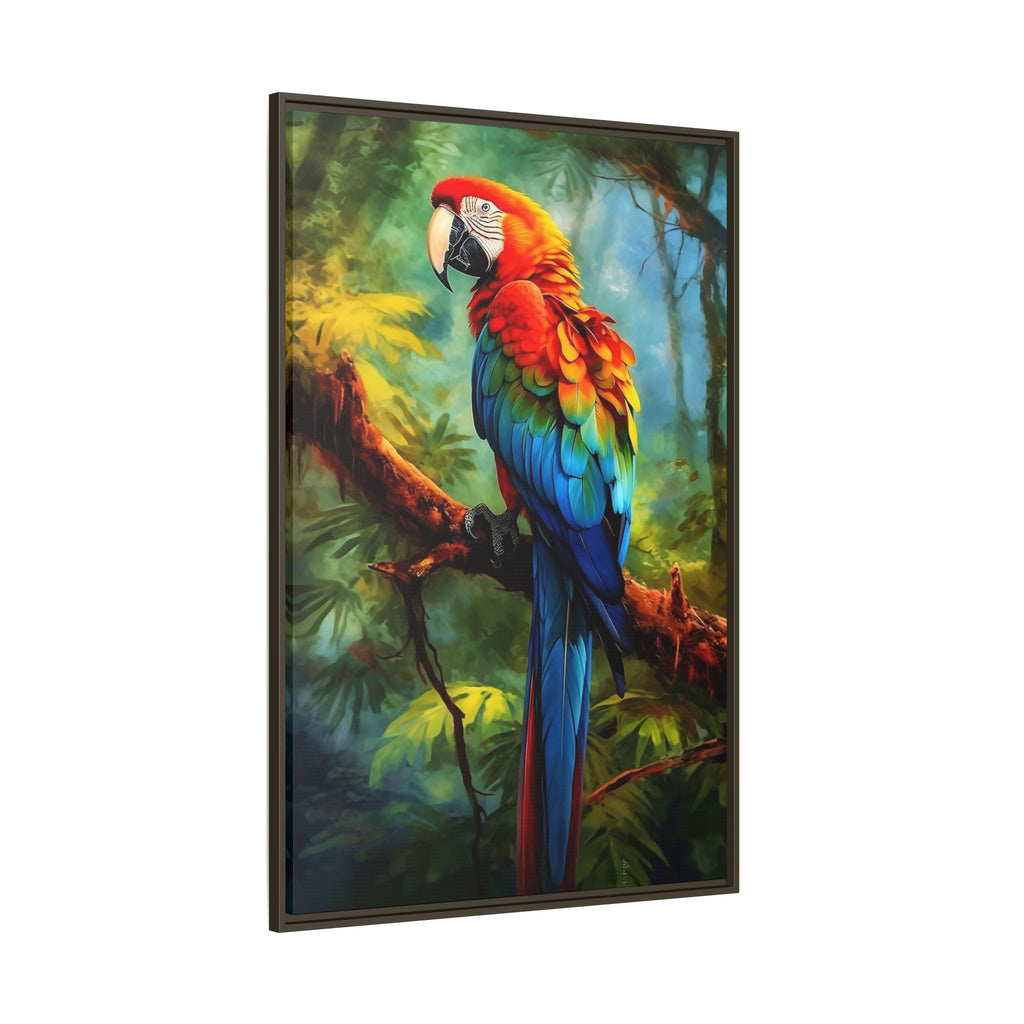 Framed Parrot Canvas Print — Colorful Tropical Macaw Wall Art