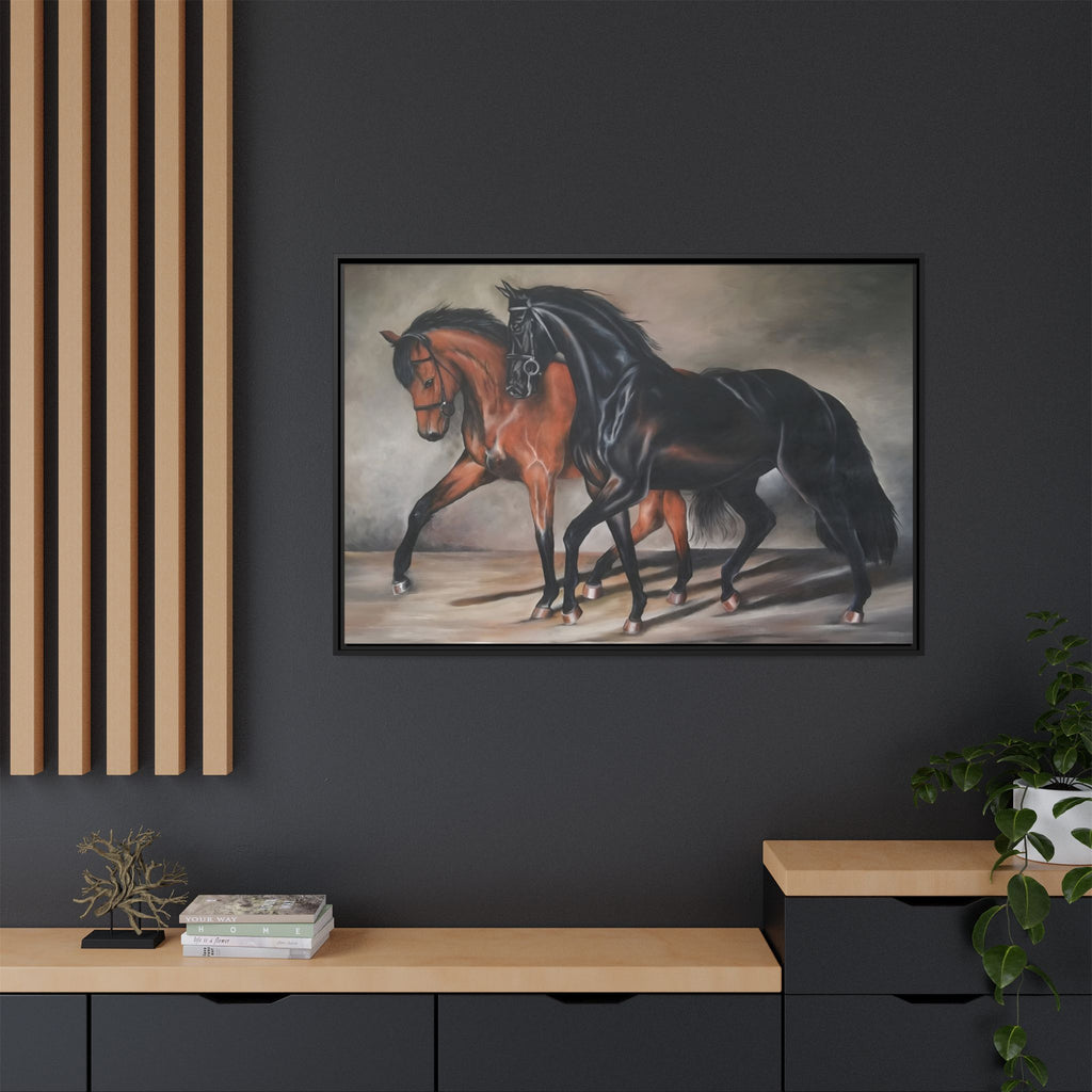 Framed Matte Canvas – Elegant Pair of Horses Wall Art