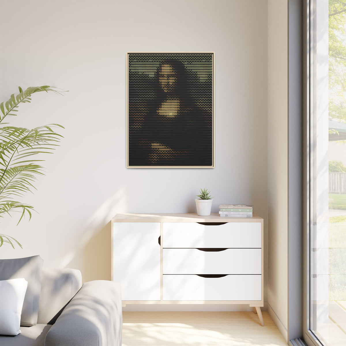 Framed Matte Canvas Art - Wavy Mosaic Mona Lisa Print