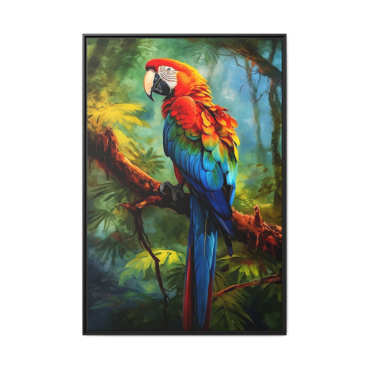Framed Parrot Canvas Print — Colorful Tropical Macaw Wall Art