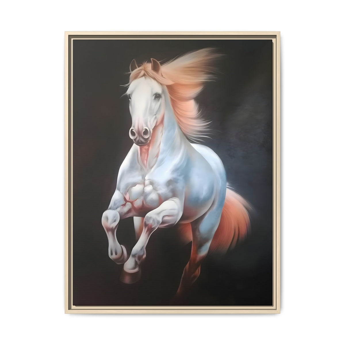 Framed Matte Canvas Print — Majestic White Horse Leaping (Multi-Color)