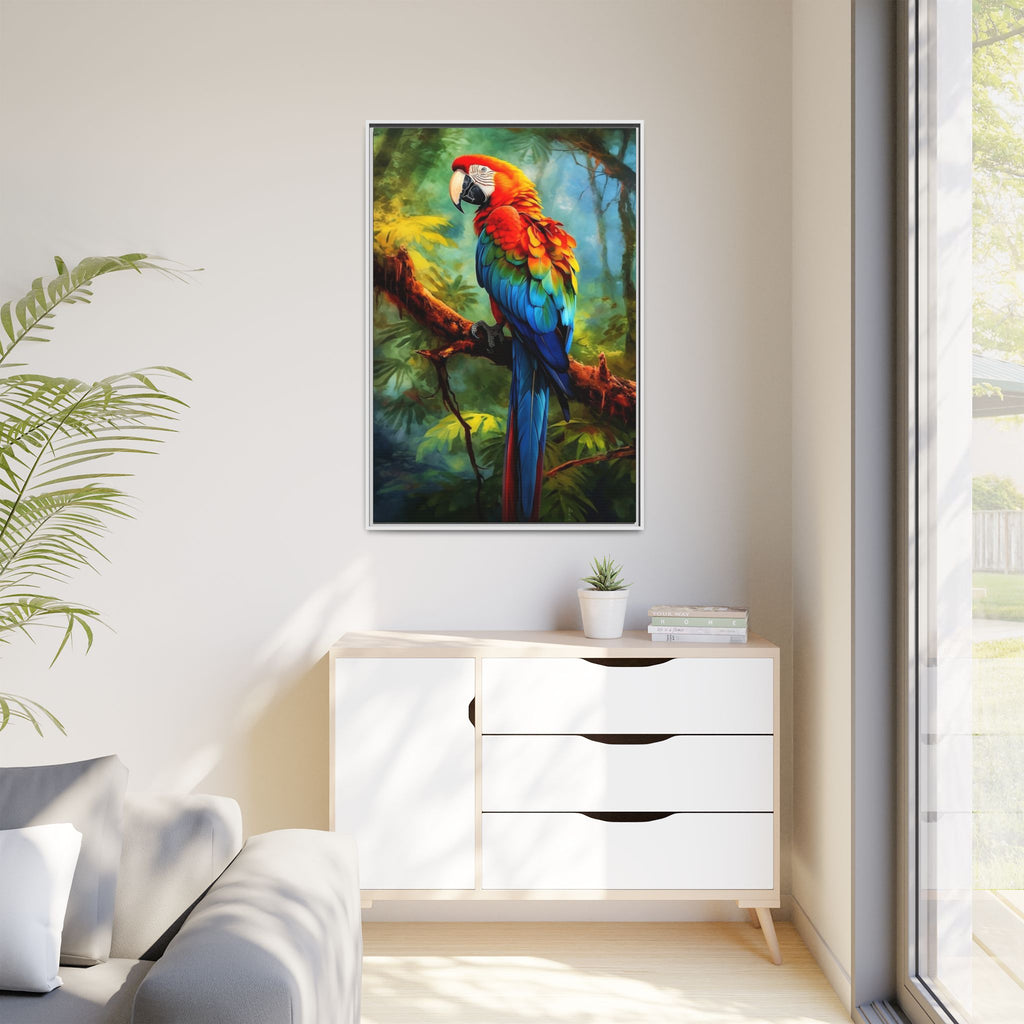 Framed Parrot Canvas Print — Colorful Tropical Macaw Wall Art