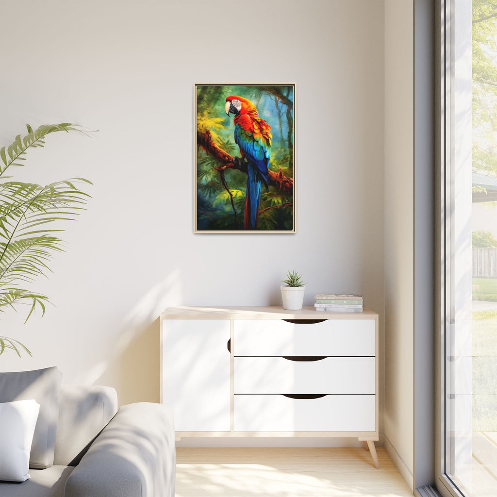 Framed Parrot Canvas Print — Colorful Tropical Macaw Wall Art