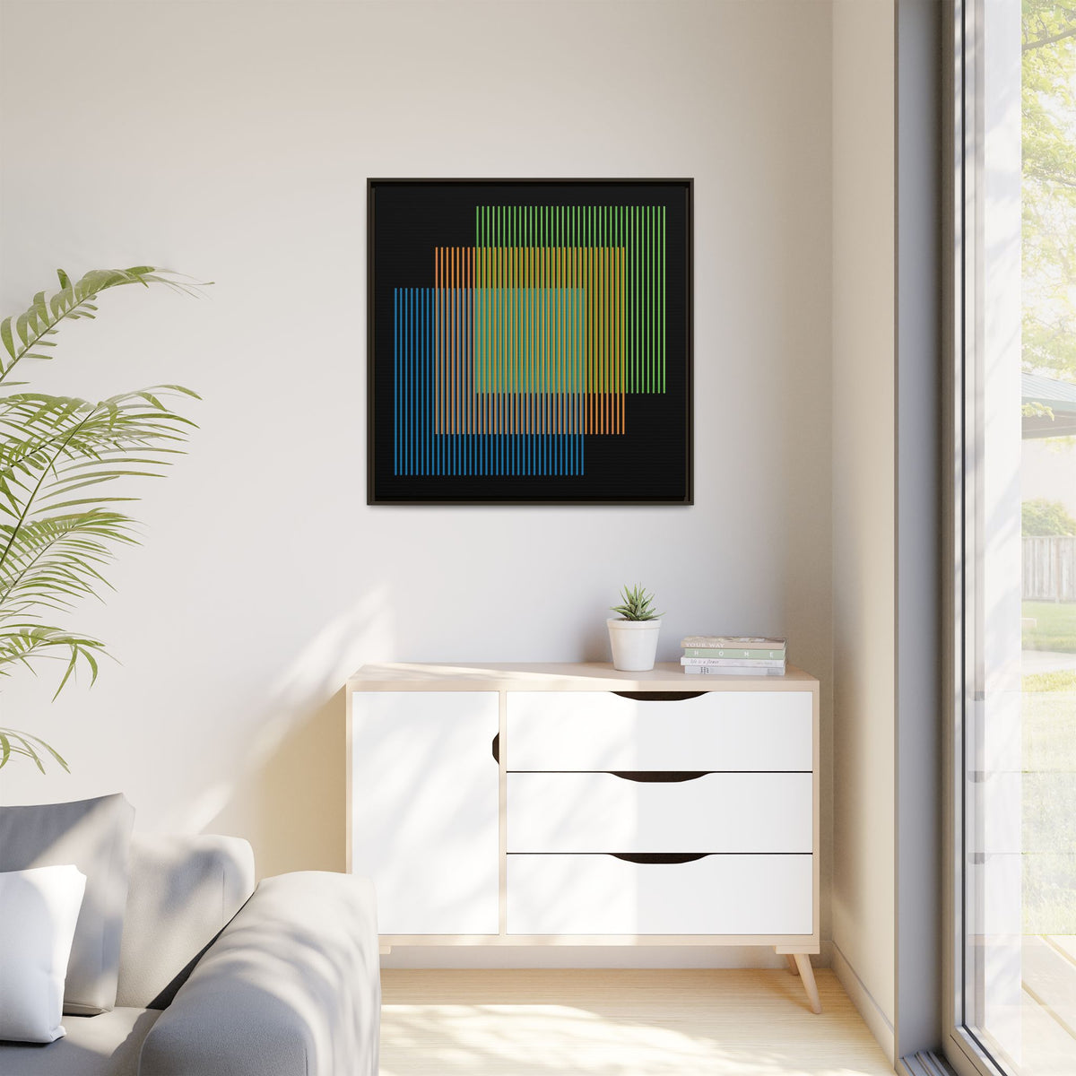 Framed Matte Canvas — Geometric Multi-Color Line Art