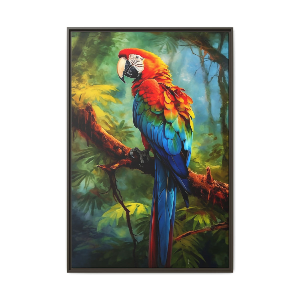 Framed Parrot Canvas Print — Colorful Tropical Macaw Wall Art