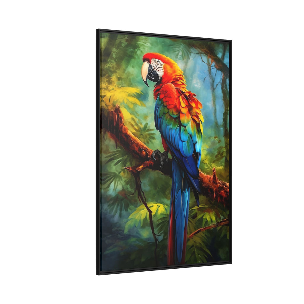 Framed Parrot Canvas Print — Colorful Tropical Macaw Wall Art