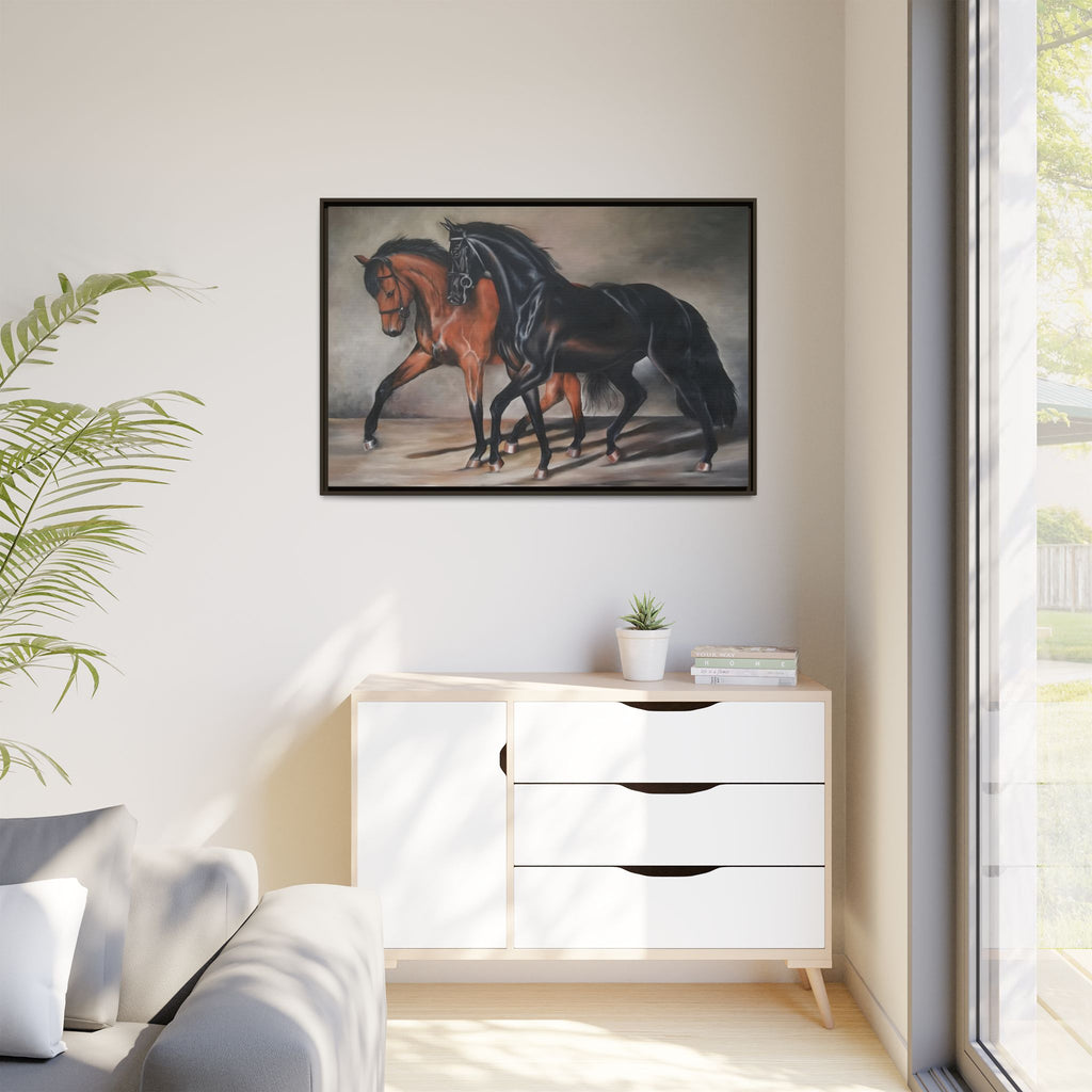 Framed Matte Canvas – Elegant Pair of Horses Wall Art