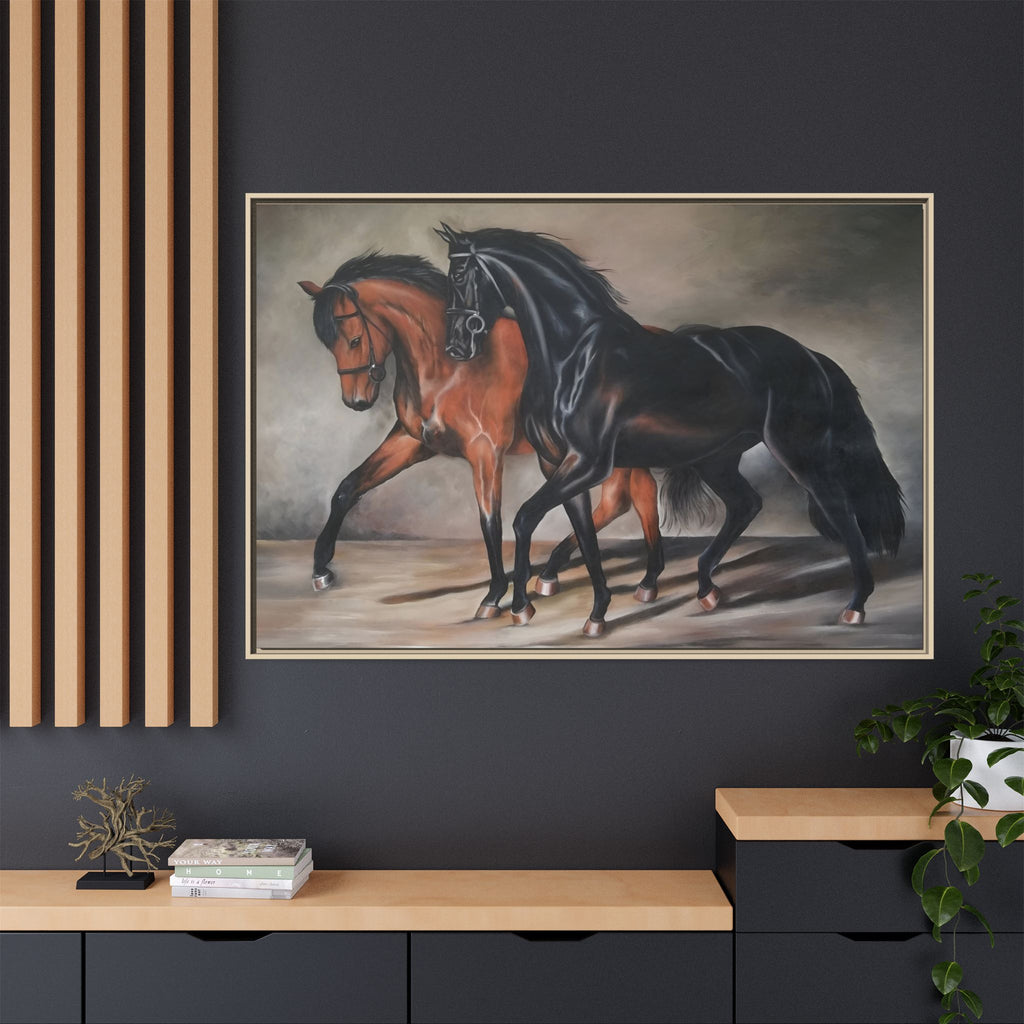 Framed Matte Canvas – Elegant Pair of Horses Wall Art