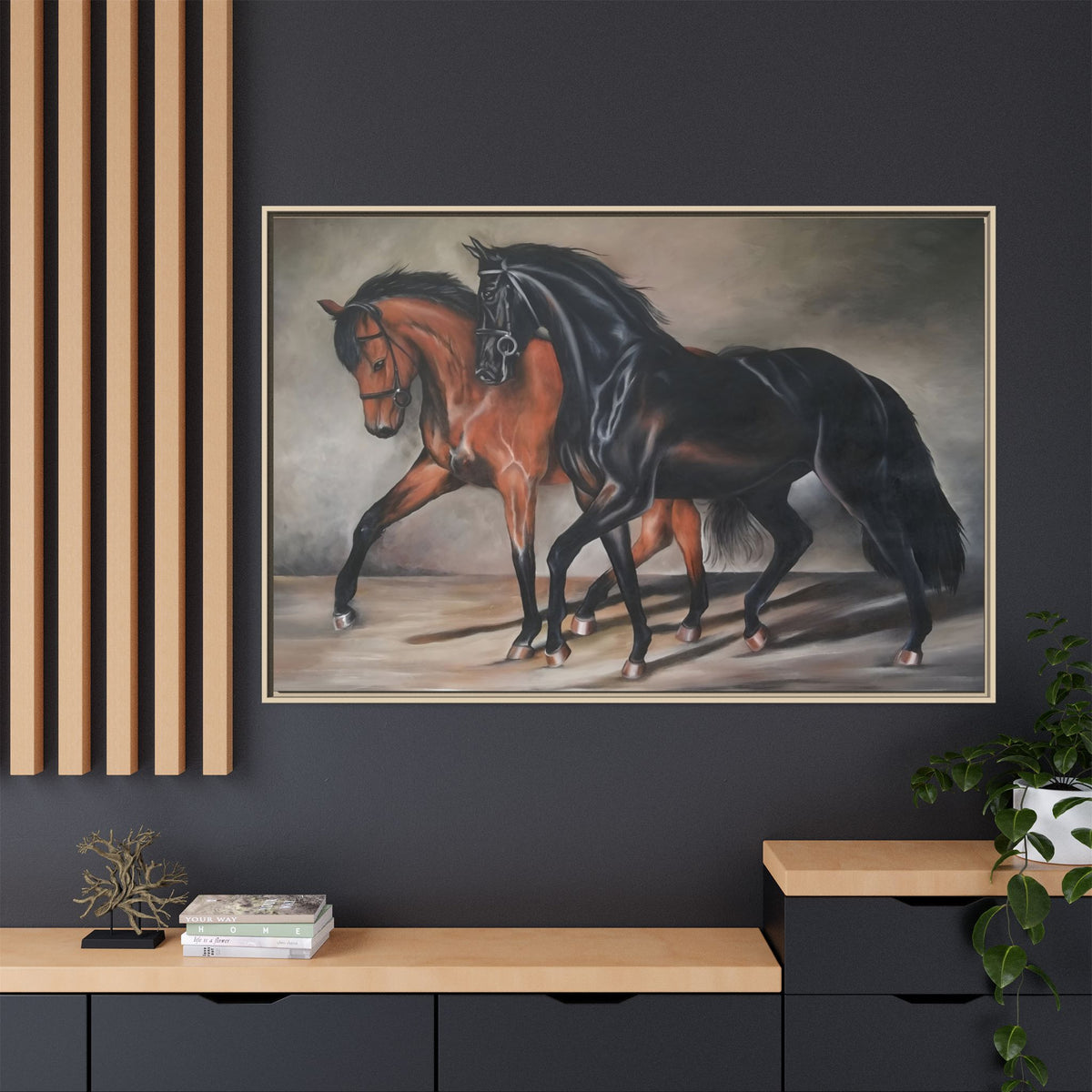 Framed Matte Canvas – Elegant Pair of Horses Wall Art