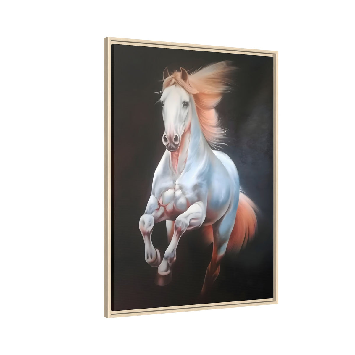 Framed Matte Canvas Print — Majestic White Horse Leaping (Multi-Color)