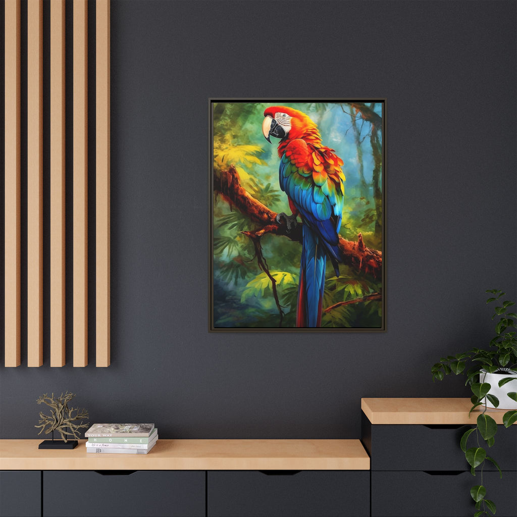 Framed Parrot Canvas Print — Colorful Tropical Macaw Wall Art