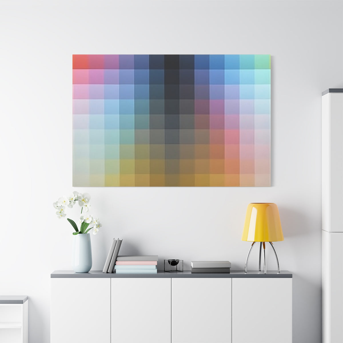 Abstract Color Grid Matte Canvas Print — Pixelated Rainbow Wall Art